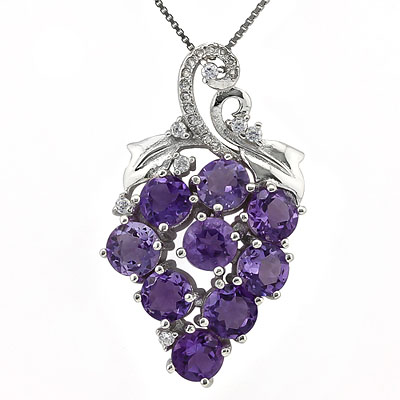 SUPERB ! 14K WHITE GOLD OVER SOLID STERLING SILVER DIAMONDS & 3.99 CT AMETHYST PENDANT