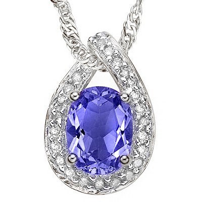 PRECIOUS ! 2.00 CT LAB TANZANITE & 1/5 CT DIAMOND 10KT SOLID GOLD PENDANT