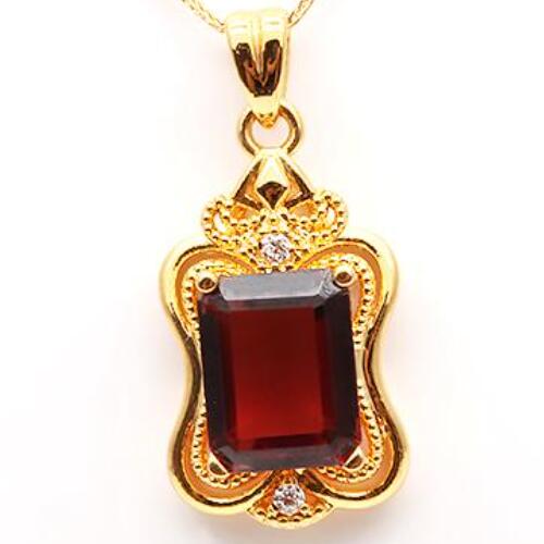 LIMITED ITEM ! 2.00 CT GARNET & WHITE TOPAZ 18KT SOLID GOLD PENDANT