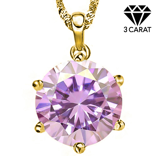 (CERTIFICATE REPORT) 3.00 CT FANCY PINK DIAMOND MOISSANITE (HEART & ARROWS CUT/VVS) 10KT SOLID GOLD PENDANT