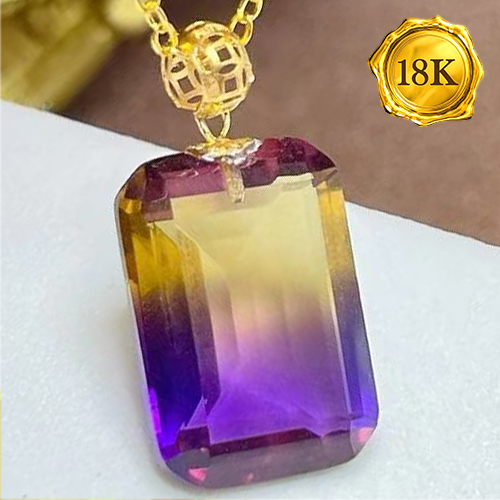 NEW!! 10X14MM OCTAGON CUT AMETRINE  CT AMETRINE 18KT SOLID GOLD PENDANT