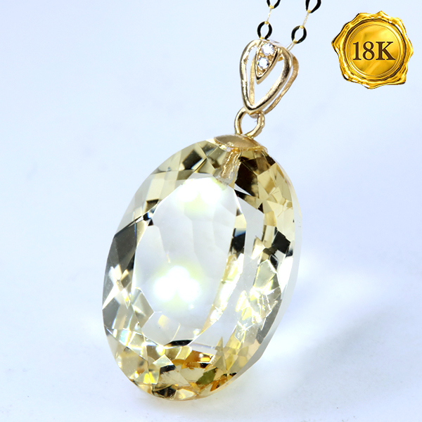 NEW!! 9.00 CT CITRINE & GENUINE DIAMOND 18KT SOLID GOLD PENDANT