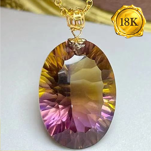NEW!! 13X18MM OVAL MILLENIUM CUT AMETRINE 18KT SOLID GOLD PENDANT