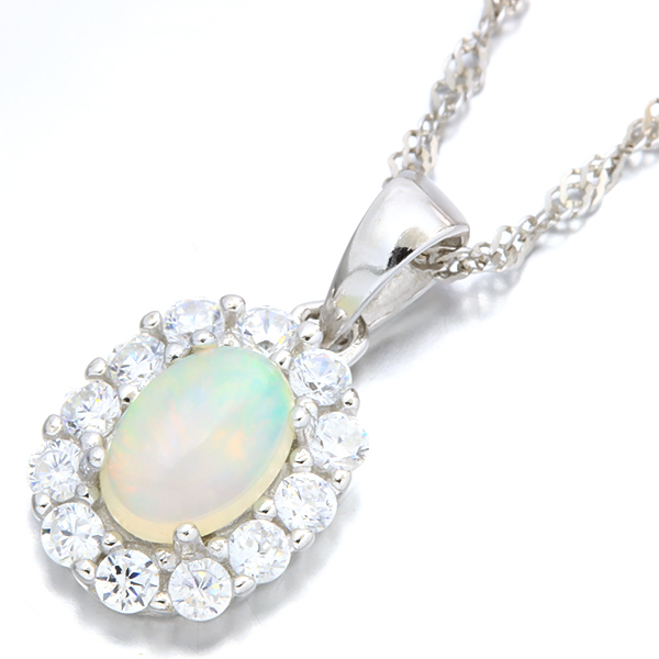 NEW! GENUINE ETHIOPIAN OPAL & CREATED WHITE TOPAZ 925 STERLING SILVER PENDANT