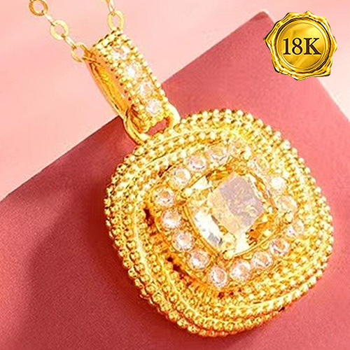 1.00 CT CREATED YELLOW DIAMOND & 20PCS CREATED WHITE SAPPHIRE 18KT SOLID GOLD PENDANT