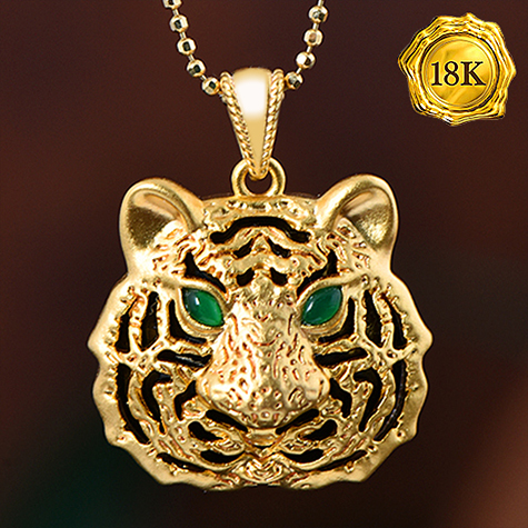 AGATE 18KT SOLID GOLD TIGER PENDANT