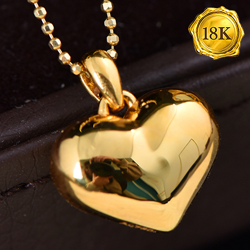 3D 18KT SOLID GOLD HEART SHAPED HOLLOW PENDANT