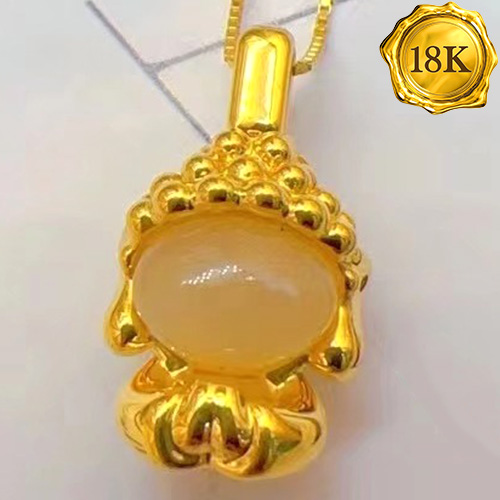 AWESOME ! JADE BUDDHA 18KT SOLID GOLD HOLLOW PENDANT