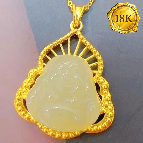 AWESOME ! JADE BUDDHA 18KT SOLID GOLD PENDANT