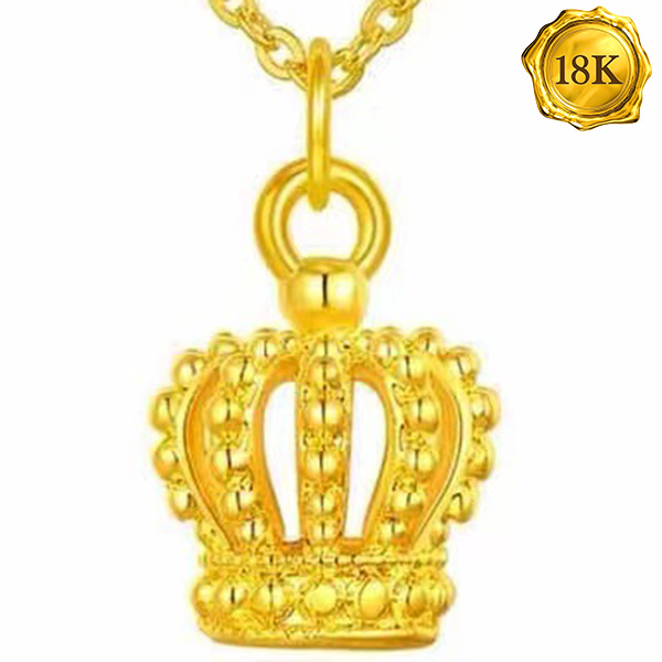 AWESOME ! CROWN 3D 24KT SOLID GOLD HOLLOW PENDANT