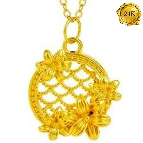 AWESOME ! FLOWERS 24KT SOLID GOLD HOLLOW PENDANT