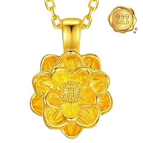 AWESOME ! GOLDEN LOTUS 24KT SOLID GOLD PENDANT