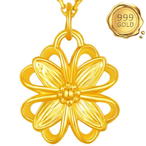 AWESOME ! 3D FLOWER 24KT SOLID GOLD PENDANT