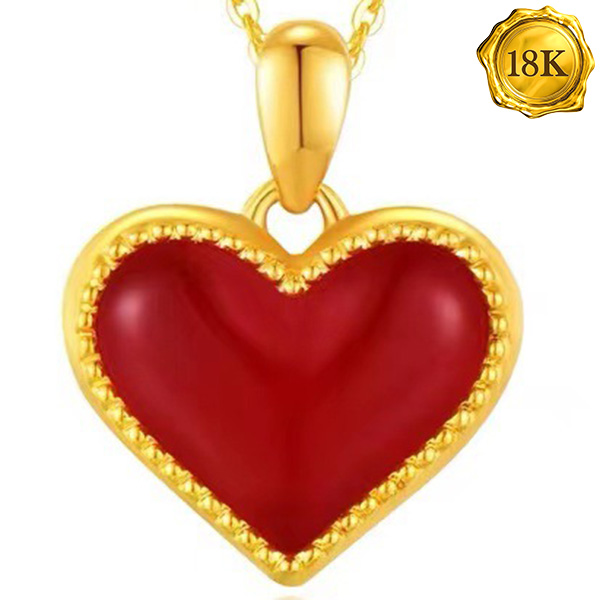 AWESOME ! RED AGATE & MOTHER OF PEARL 18KT SOLID GOLD PENDANT