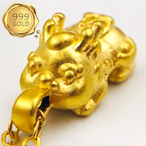 AWESOME ! 3D GOOD LUCK PIXIU 24KT SOLID GOLD HOLLOW PENDANT