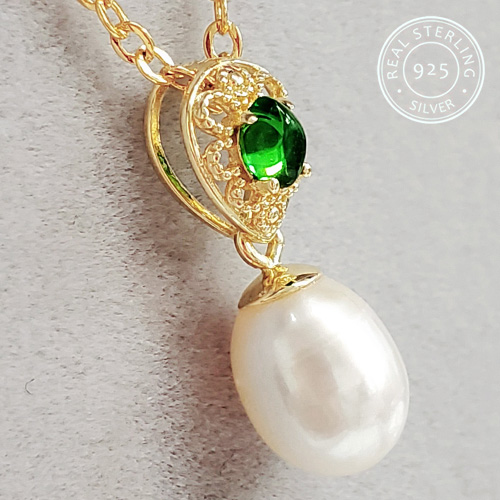 Jewelryroom.com - NEW! NATURAL PEARLS & CREATED EMERALD 925 STERLING ...