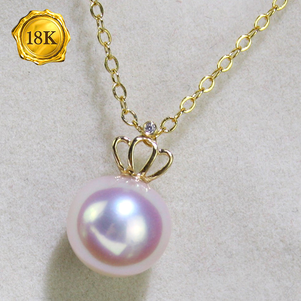 EXCLUSIVE ! RARE 8-9MM SAKURA PINK JAPAN AKOYA PEARL & GENUINE DIAMOND 18KT SOLID GOLD PENDANT