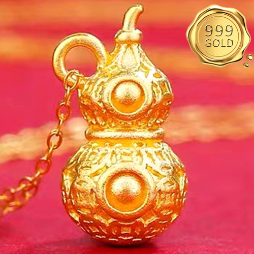 AWESOME ! HOLLOW GOURD 24KT SOLID GOLD PENDANT