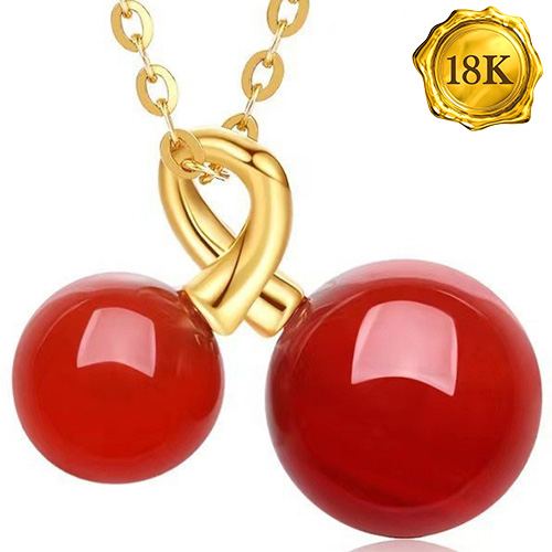 AWESOME ! RED AGATE 3D 18KT SOLID GOLD HOLLOW PENDANT