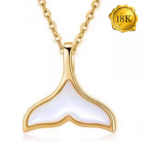 AWESOME ! 18KT SOLID GOLD PLATED WHALE TAIL SHELL PENDANT