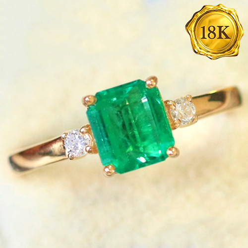 LUXURY COLLECTION ! (CERTIFICATE REPORT) 1.30 CT GENUINE EMERALD & GENUINE DIAMOND 18KT SOLID GOLD RING