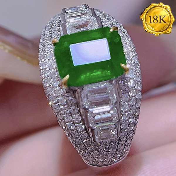 LUXURY COLLECTION ! (CERTIFICATE REPORT) 1.65 CT GENUINE EMERALD & 1.50 CTW GENUINE DIAMOND 18KT SOLID GOLD RING