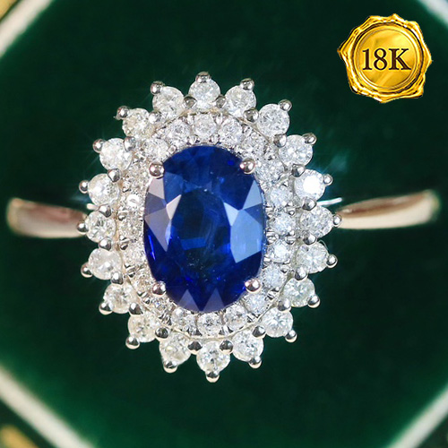 LUXURY COLLECTION !  (CERTIFICATE REPORT) 1.05 CT GENUINE SAPPHIRE & 0.36 CT GENUINE DIAMOND 18KT SOLID GOLD RING