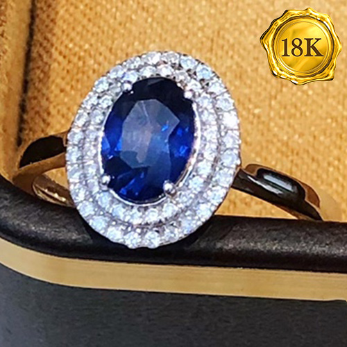 LUXURY COLLECTION ! (CERTIFICATE REPORT) 1.10 CT GENUINE SRI LANKA SAPPHIRE & 0.19 CT GENUINE DIAMOND 18KT SOLID GOLD RING