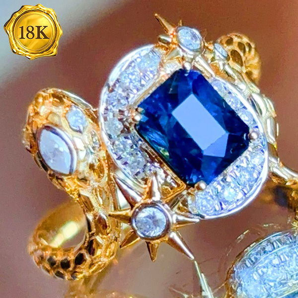 LUXURY COLLECTION ! (CERTIFICATE REPORT) 1.40 CT GENUINE SAPPHIRE & 0.20 CT GENUINE DIAMOND 18KT SOLID GOLD RING