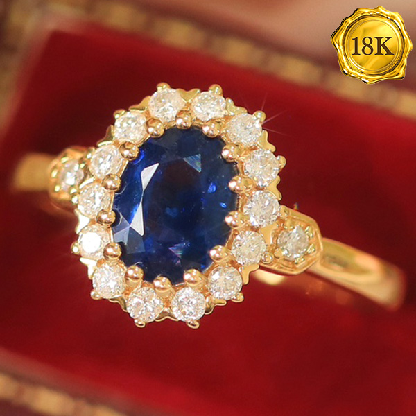 LUXURY COLLECTION !  (CERTIFICATE REPORT) 1.65 CT GENUINE SRI LANKA SAPPHIRE & 0.40 CT GENUINE DIAMOND 18KT SOLID GOLD RING