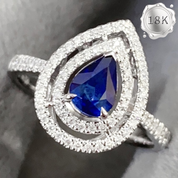 LUXURY COLLECTION ! (CERTIFICATE REPORT) 0.96 CT GENUINE SRI LANKA SAPPHIRE & 0.27 CT GENUINE DIAMOND 18KT SOLID GOLD RING