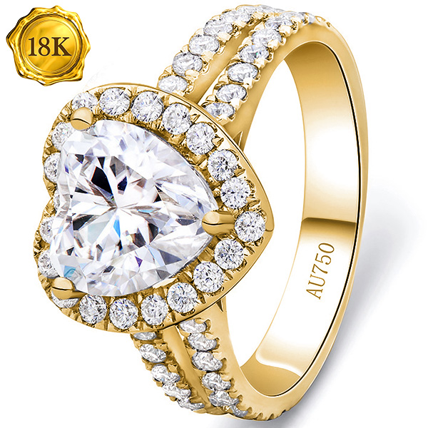 (CERTIFICATE REPORT) 2.00 CT DIAMOND MOISSANITE ENGAGEMENT 18KT SOLID GOLD RING