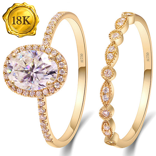 (CERTIFICATE REPORT) 1.20 CT DIAMOND MOISSANITE (VVS) 18KT SOLID GOLD ENGAGEMENT SET RING