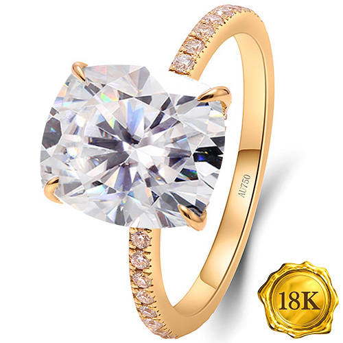 (CERTIFICATE REPORT) 3.00 CT DIAMOND MOISSANITE (CUSHION CUT/VVS) & DIAMOND MOISSANITE SOLITAIRE 18KT SOLID GOLD ENGAGEMENT RING