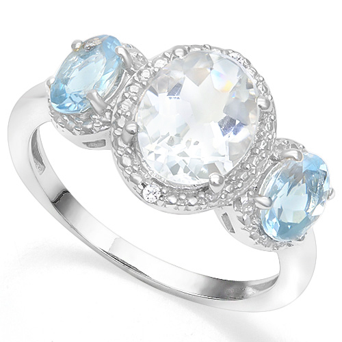 5.51 Carat Genuine Baby Swiss Blue Topaz and Blue Diamond .925 Sterling Silver Ring main image 0