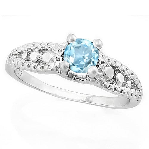 MARVELOUS ! WOMENS 14K WHITE GOLD OVER SOLID STERLING SILVER DIAMONDS & 2/3 CT BABY SWISS BLUE TOPAZ RING