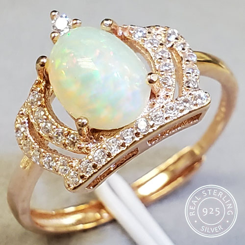 NEW!! GENUINE ETHIOPIAN OPAL & CREATED WHITE TOPAZ 0.90 CT GENUINE ETHIOPIAN OPAL 925 STERLING SILVER RING