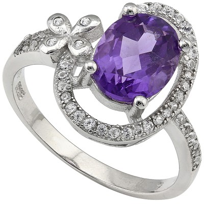 IMMACULATE ! WOMENS 14K WHITE GOLD OVER SOLID STERLING SILVER DIAMONDS & 1.49 CT AMETHYST RING