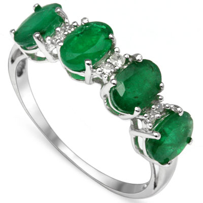 STUNNING ! 1.73 CT GENUINE EMERALD & GENUINE DIAMOND (VS) 10KT SOLID GOLD BAND RING