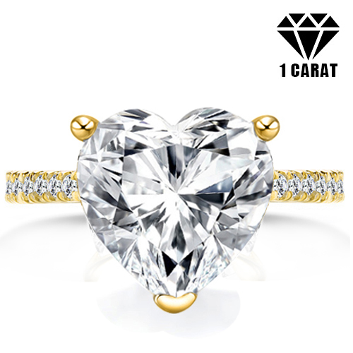 (CERTIFICATE REPORT) 1.00 CT DIAMOND MOISSANITE (HEART CUT/VVS) & DIAMOND SOLITAIRE 10KT SOLID GOLD ENGAGEMENT RING