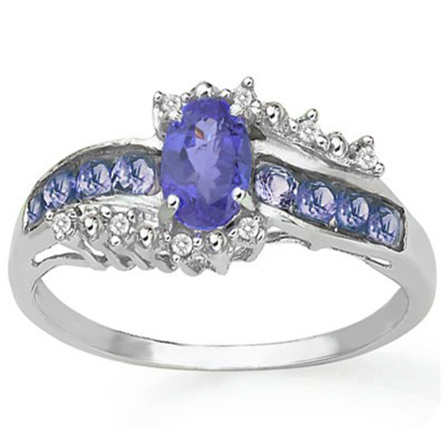 DAZZLING ! 3/4 CT GENUINE TANZANITE & GENUINE DIAMOND 10KT SOLID GOLD RING