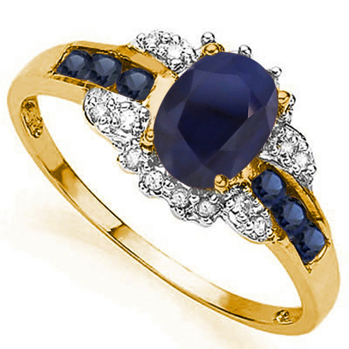 PRETTY ! 1.12 CT GENUINE SAPPHIRE & DIAMOND 10KT SOLID GOLD RING