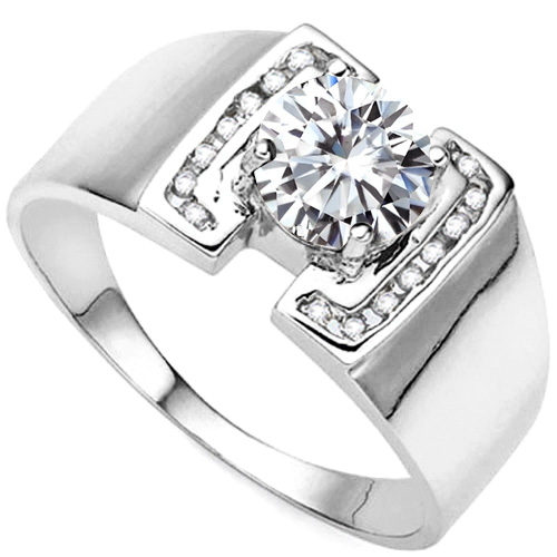 RING SIZE 9 ! 1/2 CT DIAMOND MOISSANITE (HEART & ARROWS CUT/VVS) & 1/5 CT DIAMOND 10KT SOLID GOLD ENGAGEMENT MENS RING