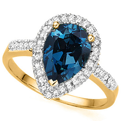 SPLENDID ! 2.16 CT LONDON BLUE TOPAZ & 1/4 CT DIAMOND (VS) 10KT SOLID GOLD RING