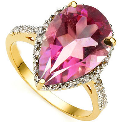9.44 CT CREATED IMPERIAL PINK TOPAZ &  DIAMOND 925 STERLING SILVER RING