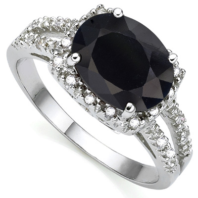 AWESOME ! 3.30 CT GENUINE BLACK SAPPHIRE & DIAMOND (VS) 10KT SOLID GOLD RING
