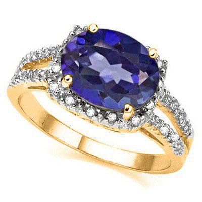 DAZZLING ! 4.58 CT LAB TANZANITE & 1/5 CT DIAMOND 10KT SOLID GOLD RING