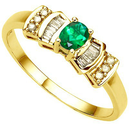 SPLENDID ! 1/3 CT EUROPEAN EMERALD & GENUINE DIAMOND 10KT SOLID GOLD RING