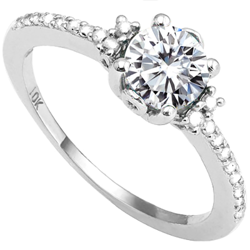 VS CLARITY ! 1.00 CT DIAMOND MOISSANITE & DIAMOND SOLITAIRE 10KT SOLID GOLD ENGAGEMENT RING