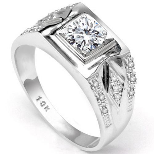 RING SIZE 9 ! 1/2 CT DIAMOND MOISSANITE (HEART & ARROWS CUT/VVS) & DIAMOND 10KT SOLID GOLD ENGAGEMENT MENS RING